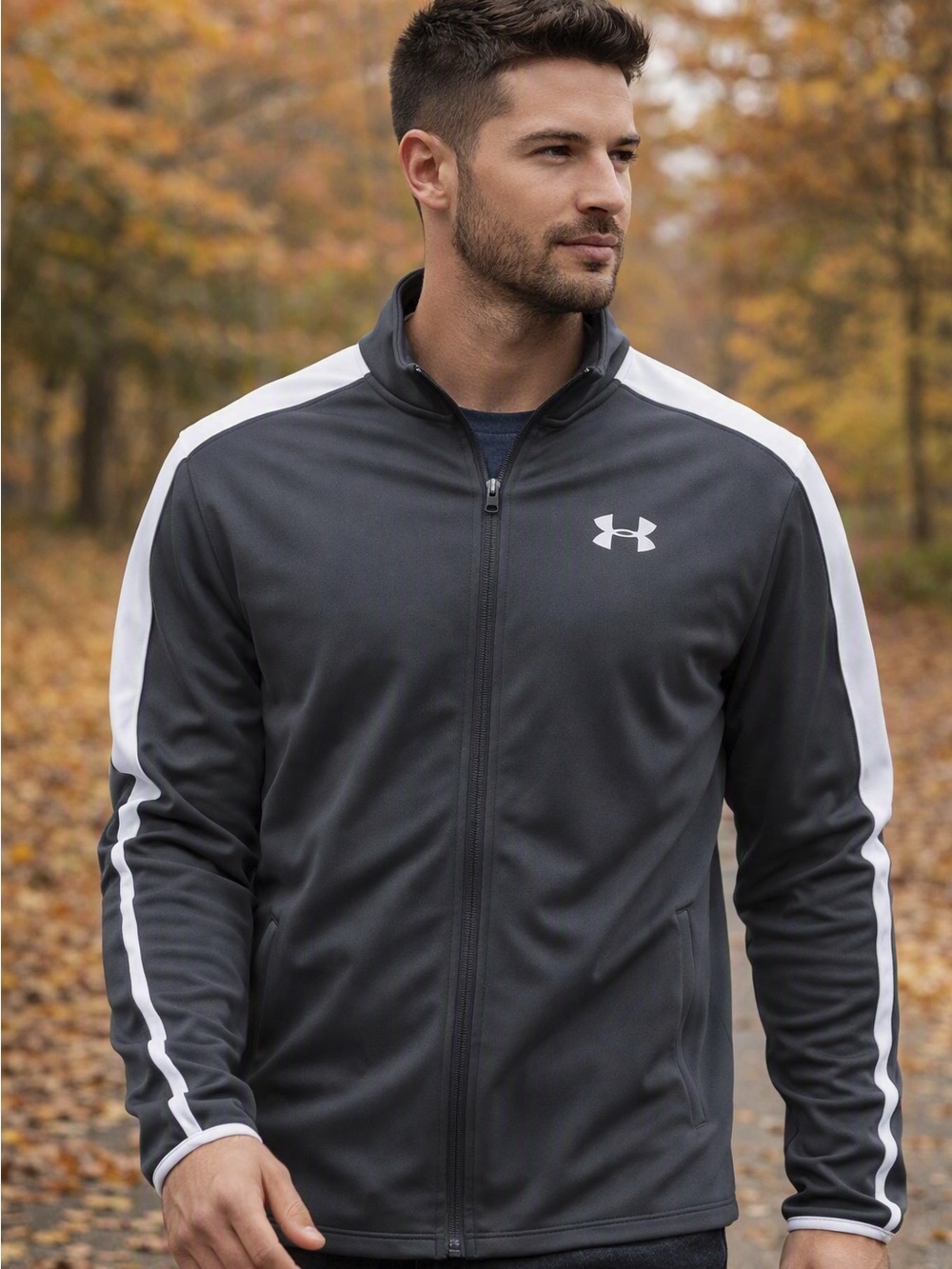 NWT Under Armour Men's Rival Two-Tone Full Zip Track Jacket Gray/White XL